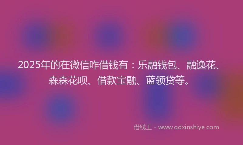 2025年的在微信咋借钱有：乐融钱包、融逸花、森森花呗、借款宝融、蓝领贷等。