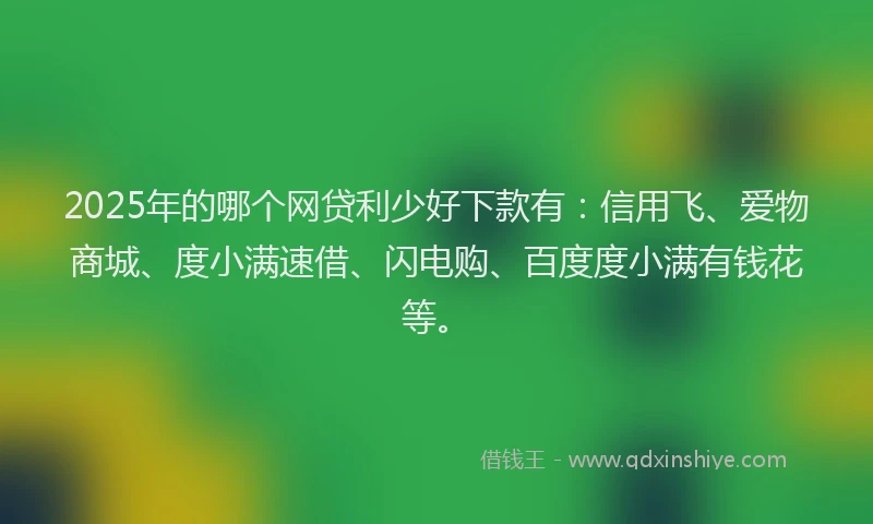 2025年的哪个网贷利少好下款有：信用飞、爱物商城、度小满速借、闪电购、百度度小满有钱花等。