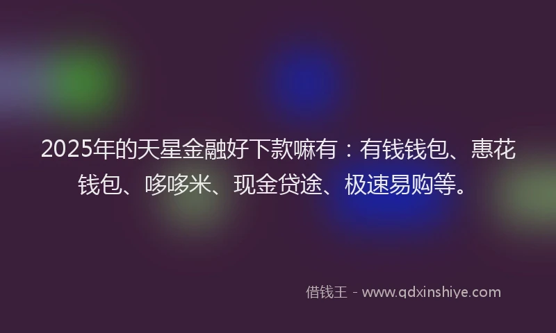2025年的天星金融好下款嘛有：有钱钱包、惠花钱包、哆哆米、现金贷途、极速易购等。