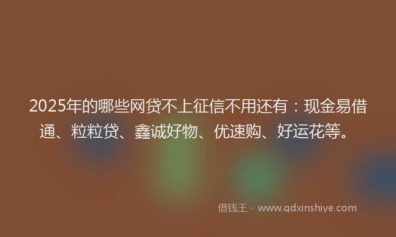 2025年的哪些网贷不上征信不用还有：现金易借通、粒粒贷、鑫诚好物、优速购、好运花等。