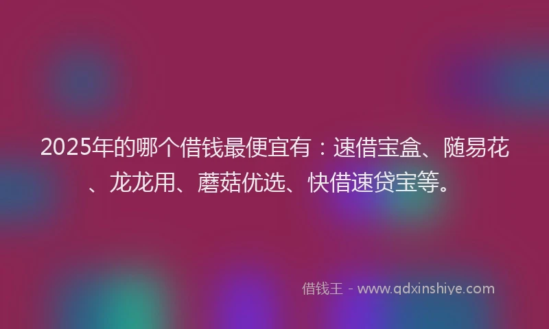 2025年的哪个借钱最便宜有：速借宝盒、随易花、龙龙用、蘑菇优选、快借速贷宝等。