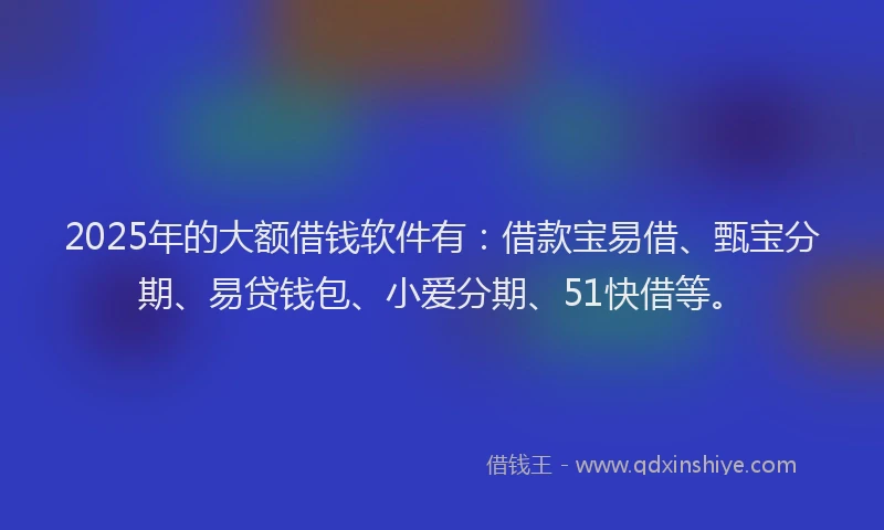 2025年的大额借钱软件有：借款宝易借、甄宝分期、易贷钱包、小爱分期、51快借等。