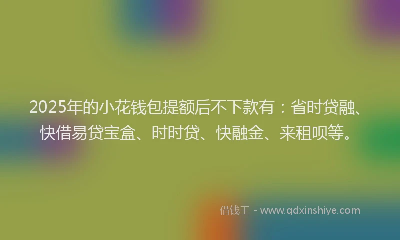 2025年的小花钱包提额后不下款有：省时贷融、快借易贷宝盒、时时贷、快融金、来租呗等。