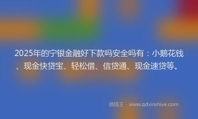 2025年的宁银金融好下款吗安全吗有：小鹅花钱、现金快贷宝、轻松借、信贷通、现金速贷等。
