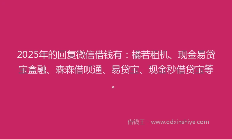 2025年的回复微信借钱有：橘若租机、现金易贷宝盒融、森森借呗通、易贷宝、现金秒借贷宝等。