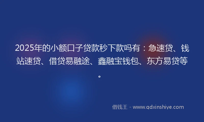 2025年的小额口子贷款秒下款吗有：急速贷、钱站速贷、借贷易融途、鑫融宝钱包、东方易贷等。