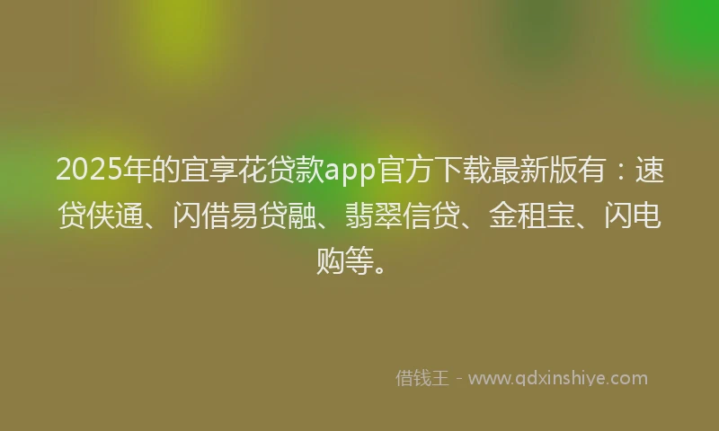 2025年的宜享花贷款app官方下载最新版有：速贷侠通、闪借易贷融、翡翠信贷、金租宝、闪电购等。
