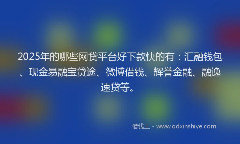 2025年的哪些网贷平台好下款快的有：汇融钱包、现金易融宝贷途、微博借钱、辉誉金融、融逸速贷等。