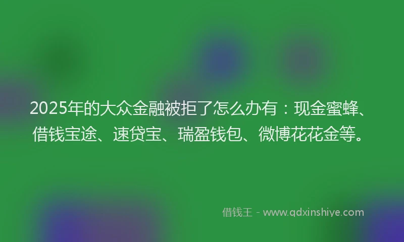 2025年的大众金融被拒了怎么办有：现金蜜蜂、借钱宝途、速贷宝、瑞盈钱包、微博花花金等。