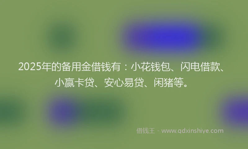 2025年的备用金借钱有：小花钱包、闪电借款、小赢卡贷、安心易贷、闲猪等。