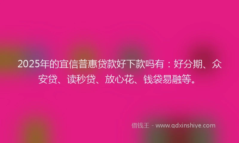 2025年的宜信普惠贷款好下款吗有：好分期、众安贷、读秒贷、放心花、钱袋易融等。