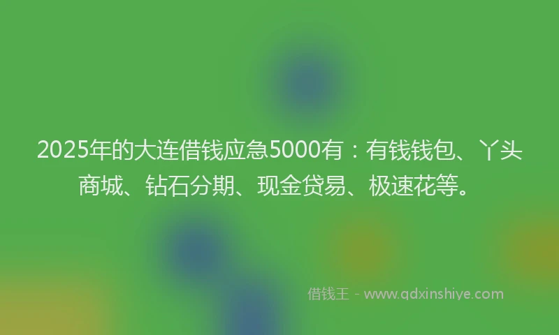2025年的大连借钱应急5000有：有钱钱包、丫头商城、钻石分期、现金贷易、极速花等。