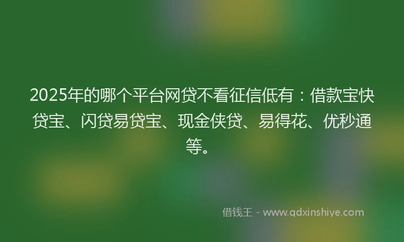 2025年的哪个平台网贷不看征信低有：借款宝快贷宝、闪贷易贷宝、现金侠贷、易得花、优秒通等。