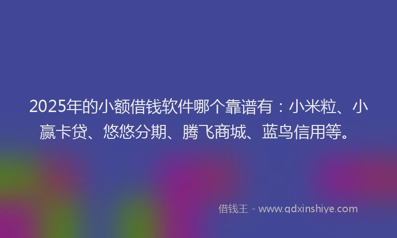2025年的小额借钱软件哪个靠谱有：小米粒、小赢卡贷、悠悠分期、腾飞商城、蓝鸟信用等。