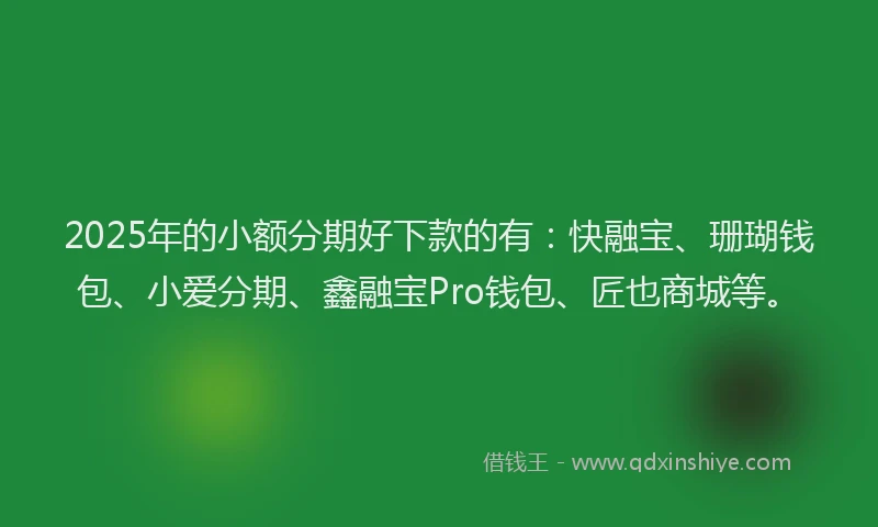 2025年的小额分期好下款的有：快融宝、珊瑚钱包、小爱分期、鑫融宝Pro钱包、匠也商城等。
