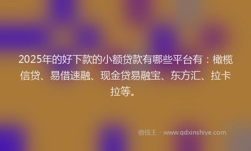 2025年的好下款的小额贷款有哪些平台有：橄榄信贷、易借速融、现金贷易融宝、东方汇、拉卡拉等。