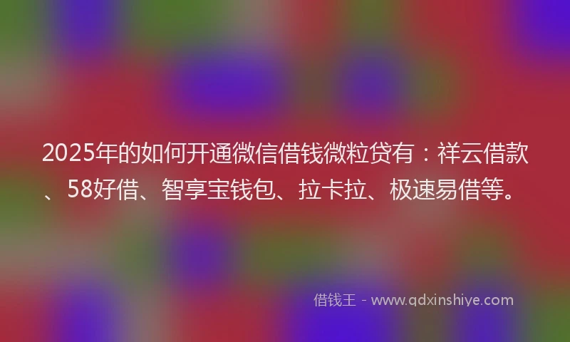 2025年的如何开通微信借钱微粒贷有：祥云借款、58好借、智享宝钱包、拉卡拉、极速易借等。