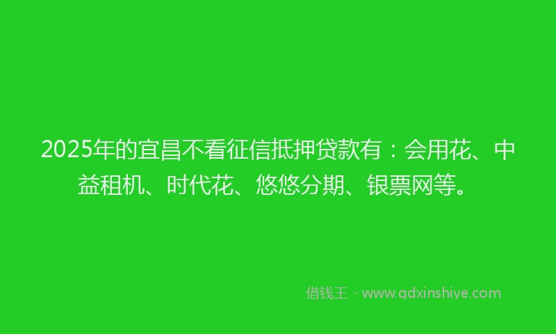 2025年的宜昌不看征信抵押贷款有：会用花、中益租机、时代花、悠悠分期、银票网等。