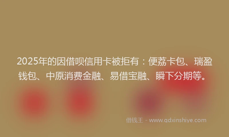 2025年的因借呗信用卡被拒有：便荔卡包、瑞盈钱包、中原消费金融、易借宝融、瞬下分期等。
