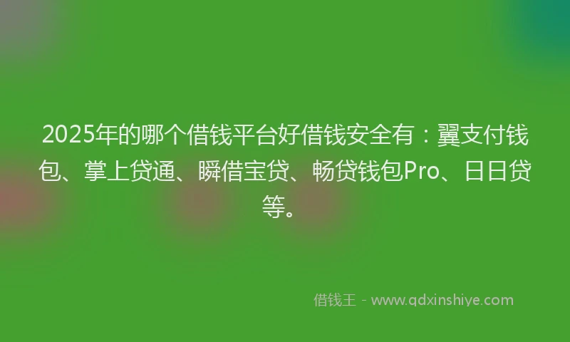 2025年的哪个借钱平台好借钱安全有：翼支付钱包、掌上贷通、瞬借宝贷、畅贷钱包Pro、日日贷等。
