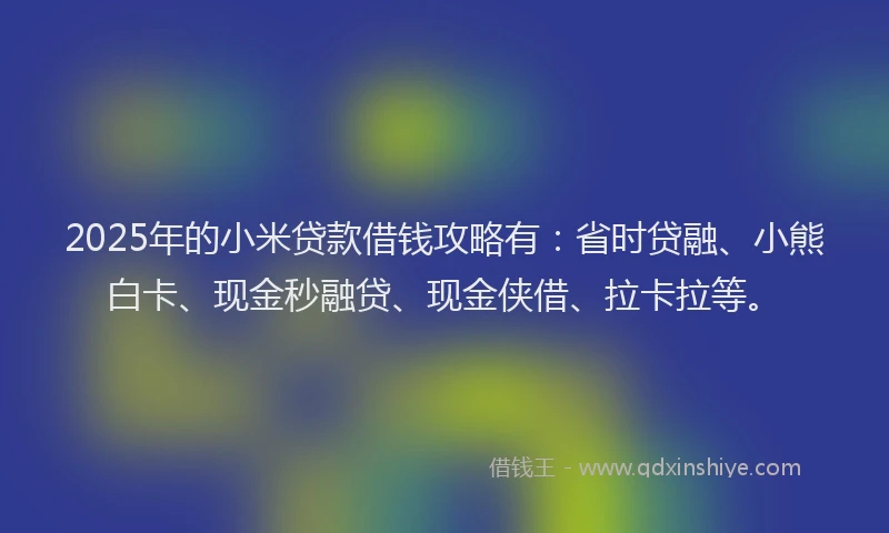 2025年的小米贷款借钱攻略有:省时贷融、小熊白卡、现金秒融贷、现金侠借、拉卡拉等。