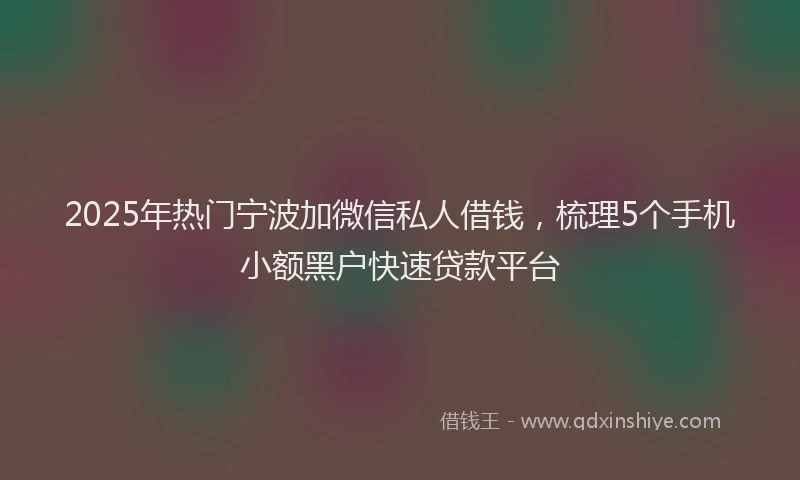 2025年热门宁波加微信私人借钱，梳理5个手机小额黑户快速贷款平台