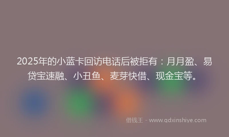 2025年的小蓝卡回访电话后被拒有：月月盈、易贷宝速融、小丑鱼、麦芽快借、现金宝等。