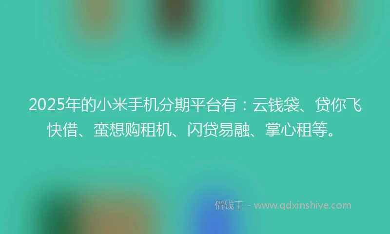 2025年的小米手机分期平台有：云钱袋、贷你飞快借、蛮想购租机、闪贷易融、掌心租等。
