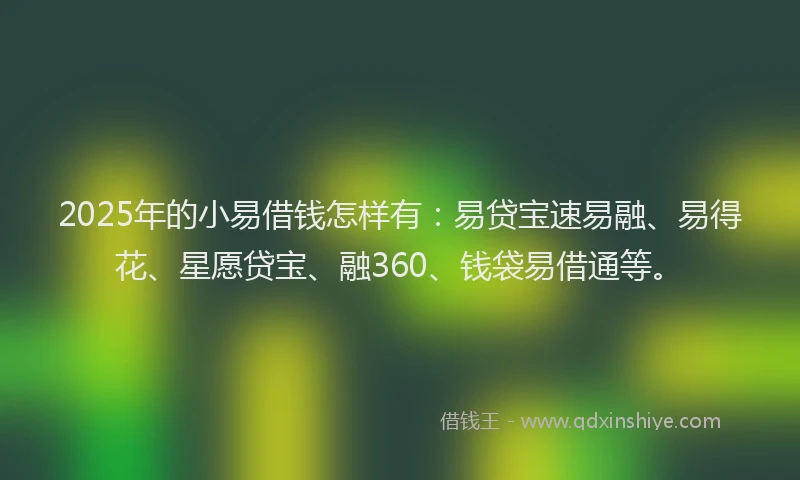 2025年的小易借钱怎样有:易贷宝速易融、易得花、星愿贷宝、融360、钱袋易借通等。