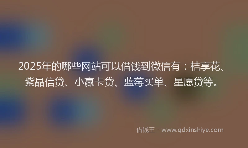 2025年的哪些网站可以借钱到微信有：桔享花、紫晶信贷、小赢卡贷、蓝莓买单、星愿贷等。
