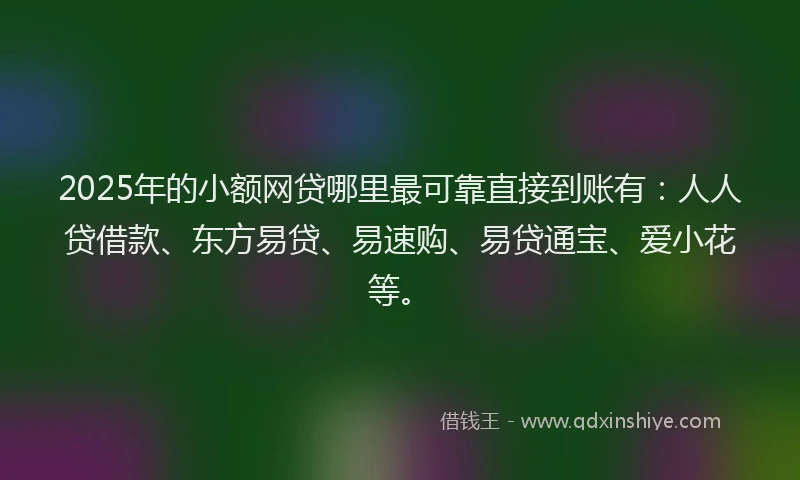 2025年的小额网贷哪里最可靠直接到账有：人人贷借款、东方易贷、易速购、易贷通宝、爱小花等。