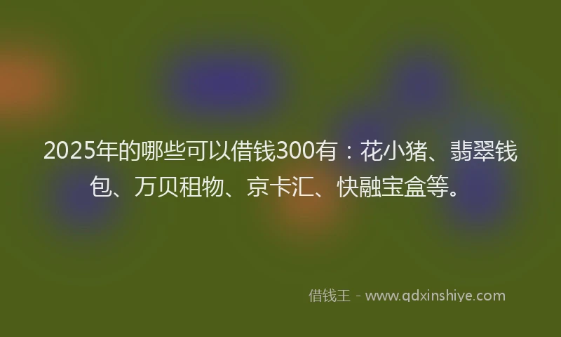 2025年的哪些可以借钱300有：花小猪、翡翠钱包、万贝租物、京卡汇、快融宝盒等。