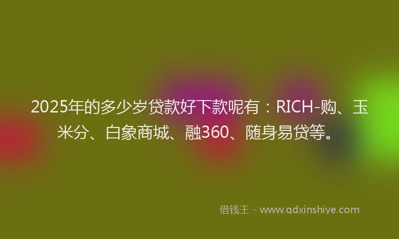 2025年的多少岁贷款好下款呢有：RICH-购、玉米分、白象商城、融360、随身易贷等。
