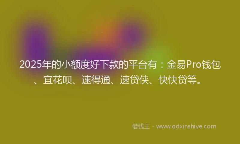 2025年的小额度好下款的平台有：金易Pro钱包、宜花呗、速得通、速贷侠、快快贷等。