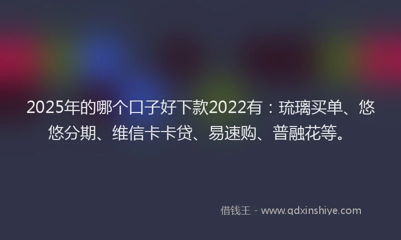 2025年的哪个口子好下款2022有：琉璃买单、悠悠分期、维信卡卡贷、易速购、普融花等。