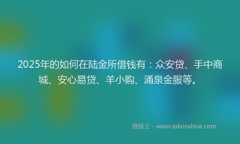 2025年的如何在陆金所借钱有：众安贷、手中商城、安心易贷、羊小购、涌泉金服等。