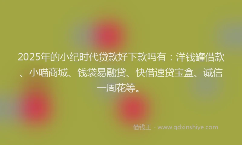 2025年的小纪时代贷款好下款吗有：洋钱罐借款、小喵商城、钱袋易融贷、快借速贷宝盒、诚信一周花等。