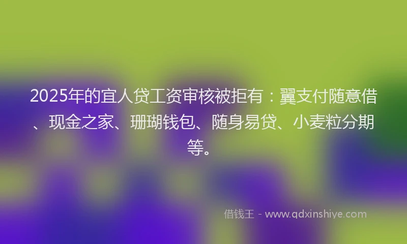2025年的宜人贷工资审核被拒有：翼支付随意借、现金之家、珊瑚钱包、随身易贷、小麦粒分期等。