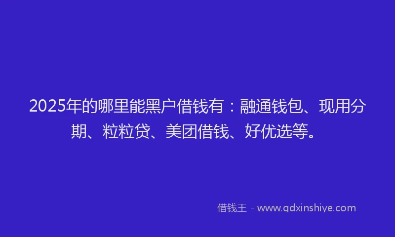 2025年的哪里能黑户借钱有：融通钱包、现用分期、粒粒贷、美团借钱、好优选等。