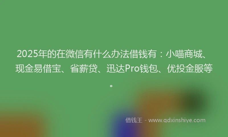 2025年的在微信有什么办法借钱有：小喵商城、现金易借宝、省薪贷、迅达Pro钱包、优投金服等。