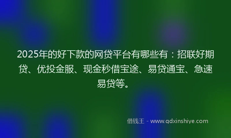 2025年的好下款的网贷平台有哪些有：招联好期贷、优投金服、现金秒借宝途、易贷通宝、急速易贷等。