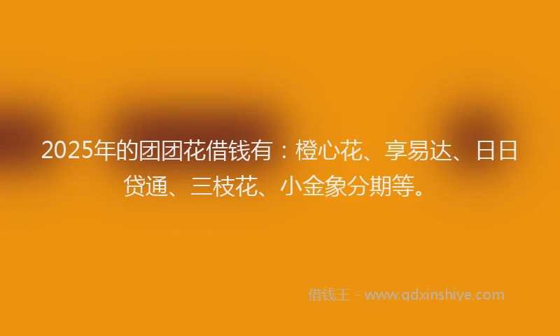 2025年的团团花借钱有：橙心花、享易达、日日贷通、三枝花、小金象分期等。