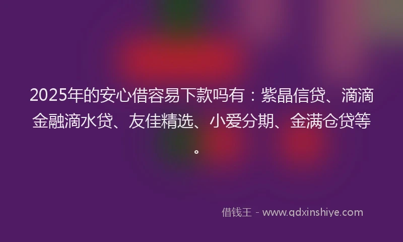 2025年的安心借容易下款吗有：紫晶信贷、滴滴金融滴水贷、友佳精选、小爱分期、金满仓贷等。