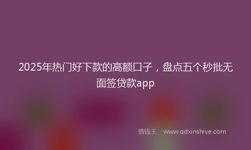 2025年热门好下款的高额口子，盘点五个秒批无面签贷款app