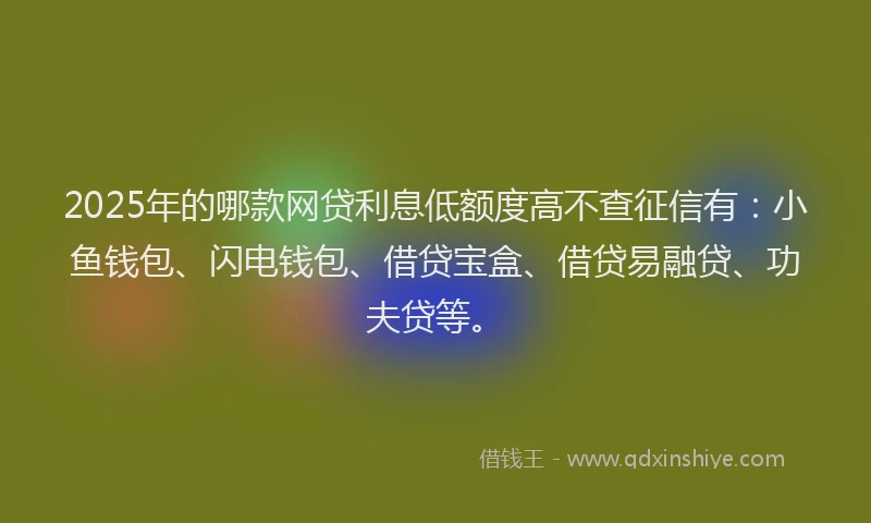 2025年的哪款网贷利息低额度高不查征信有：小鱼钱包、闪电钱包、借贷宝盒、借贷易融贷、功夫贷等。
