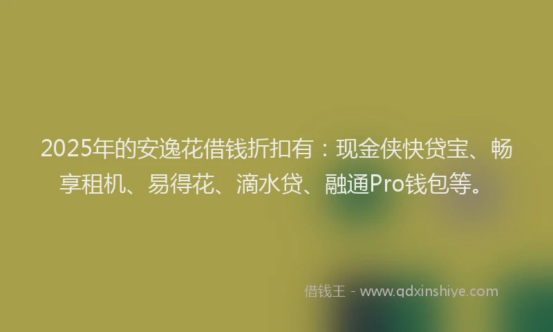 2025年的安逸花借钱折扣有：现金侠快贷宝、畅享租机、易得花、滴水贷、融通Pro钱包等。