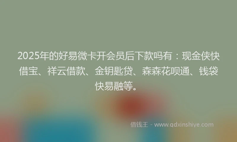 2025年的好易微卡开会员后下款吗有：现金侠快借宝、祥云借款、金钥匙贷、森森花呗通、钱袋快易融等。