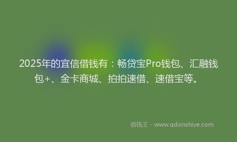 2025年的宜信借钱有：畅贷宝Pro钱包、汇融钱包+、金卡商城、拍拍速借、速借宝等。
