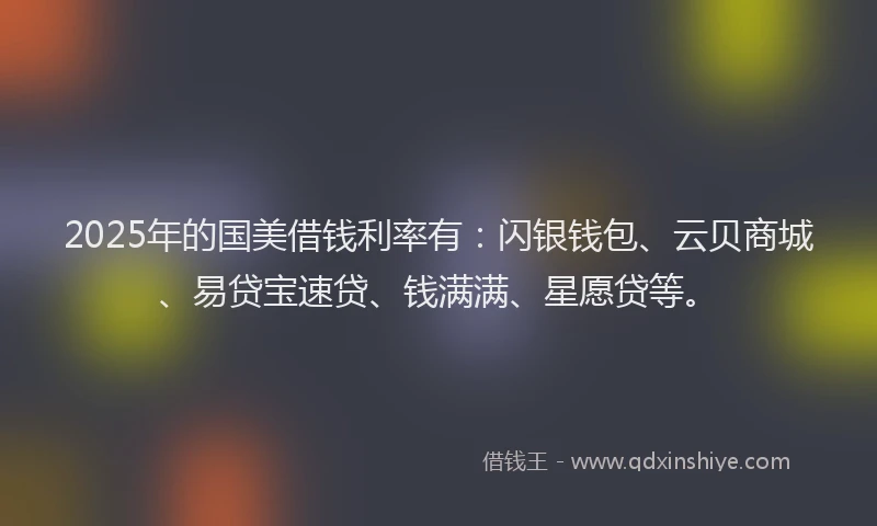 2025年的国美借钱利率有：闪银钱包、云贝商城、易贷宝速贷、钱满满、星愿贷等。