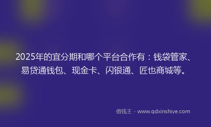 2025年的宜分期和哪个平台合作有：钱袋管家、易贷通钱包、现金卡、闪银通、匠也商城等。